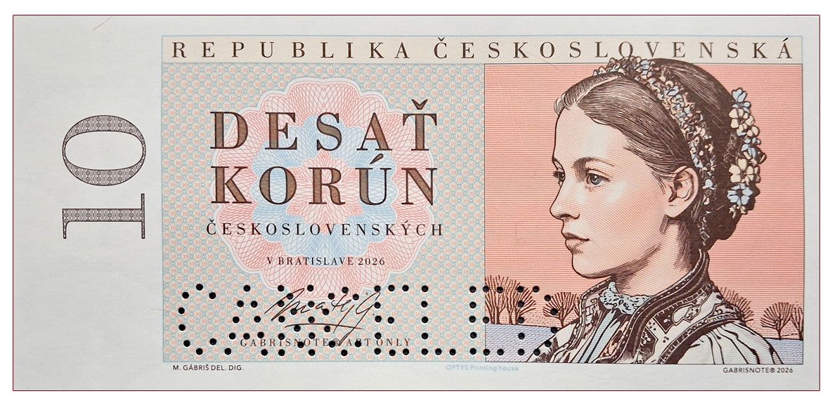 2026/01c 10 koron czechosłowackich 1949 (bez serii i numeru) + perforacja CANCELED