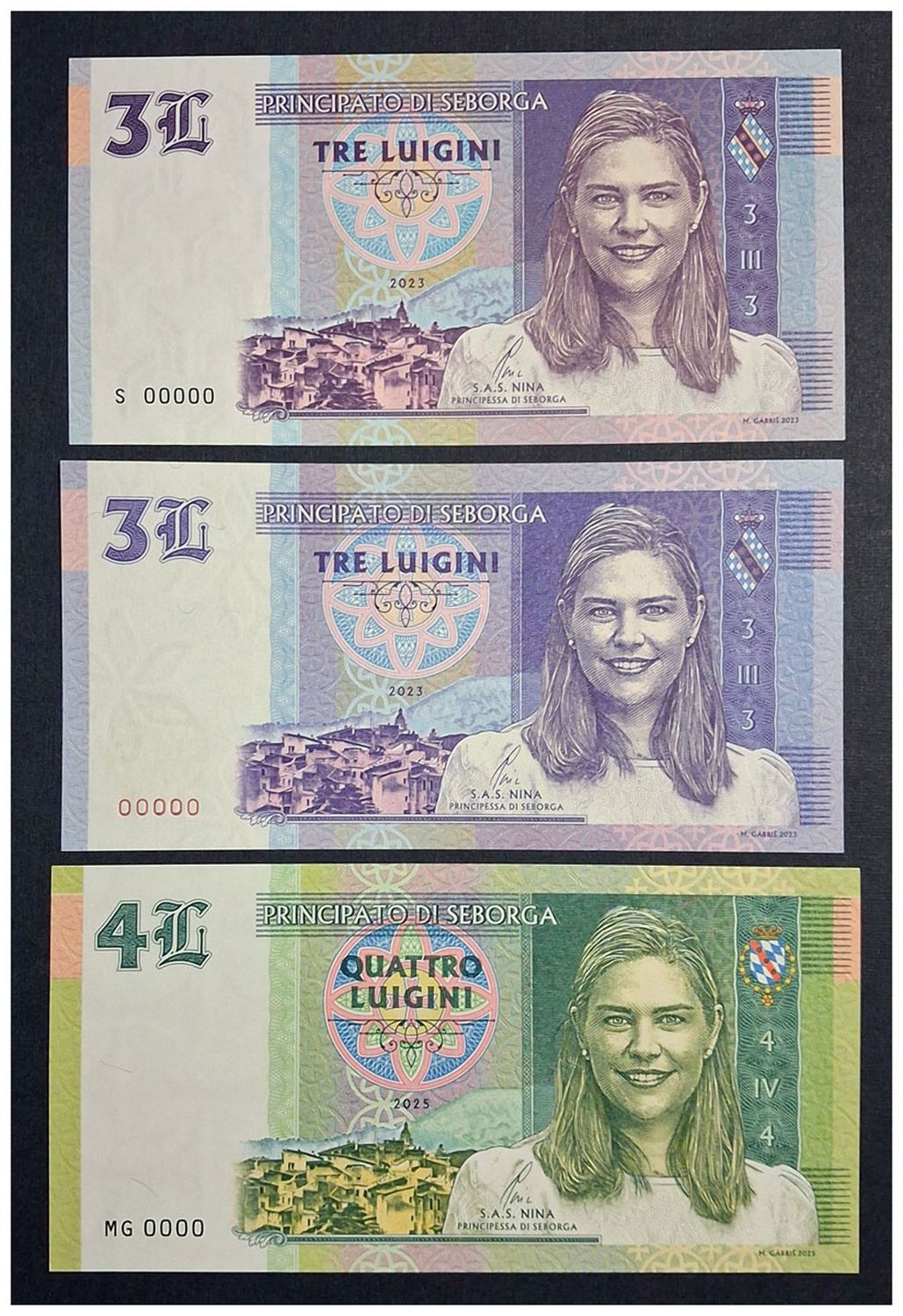 2023-2025 Księstwo Seborga - Księżniczka Nina - zestaw: S00000(2023), 00000(2024), MG00000(2025)