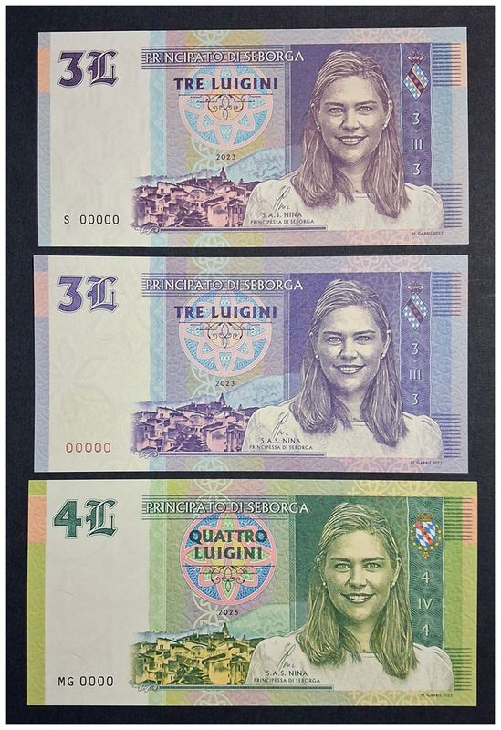 2023-2025 Księstwo Seborga - Księżniczka Nina - zestaw: S00000(2023), 00000(2024), MG00000(2025)