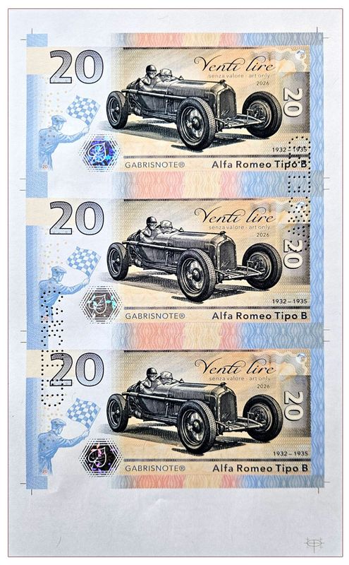 2026/03d 20 lirów Alfa Romeo Tipo B (arkusz) + perforacja CANCELED