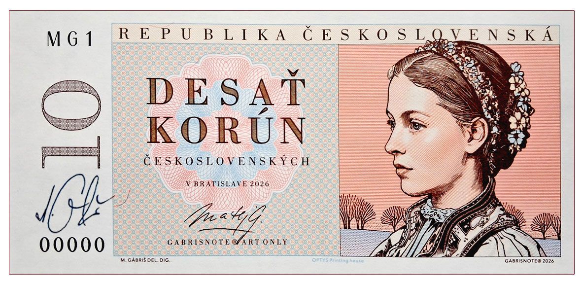 2026/01bg 10 koron czechosłowackich 1949 (seria MG0100000) + autograf Mateja Gábriša