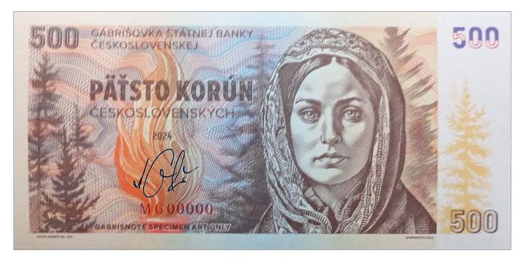2024/10bg 500 koron czechosłowackich (MG00000) + autograf Mateja Gábriša