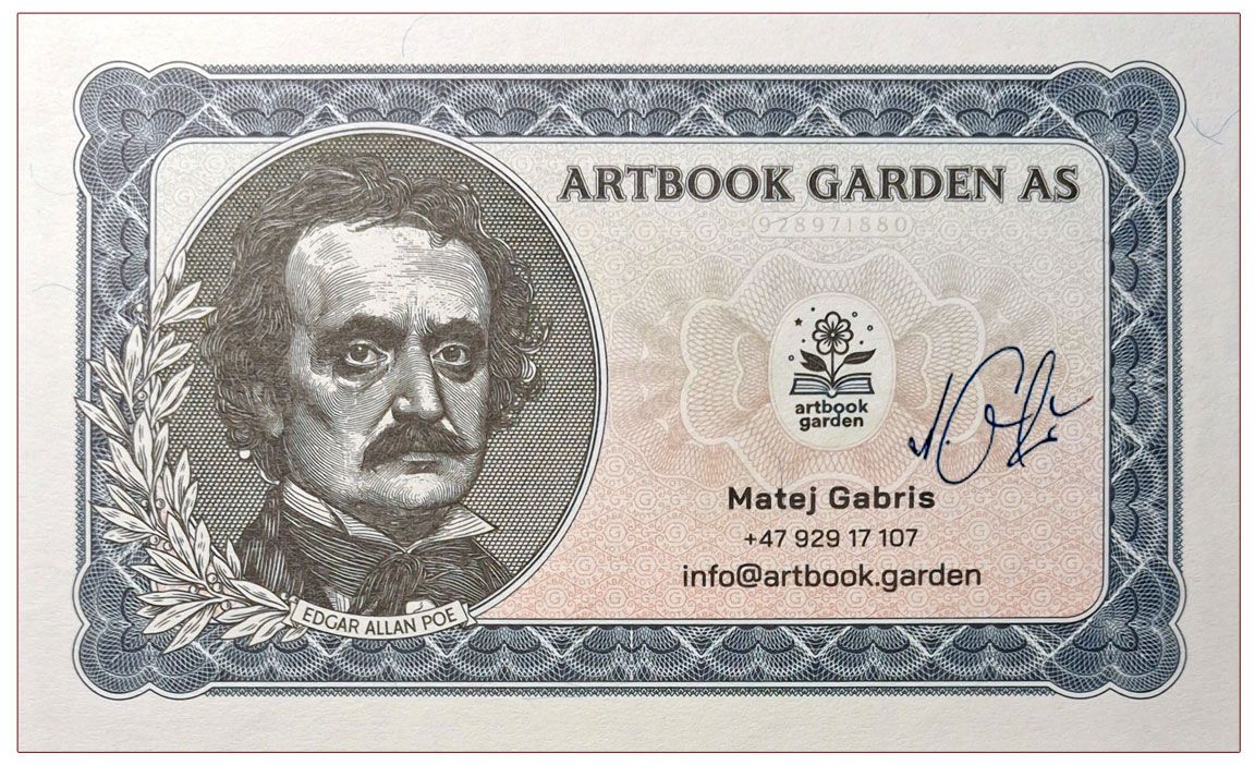 2024/20bg Edgar Allan Poe - Matej Gabris wizytówka wersja B + autograf Mateja Gábriša