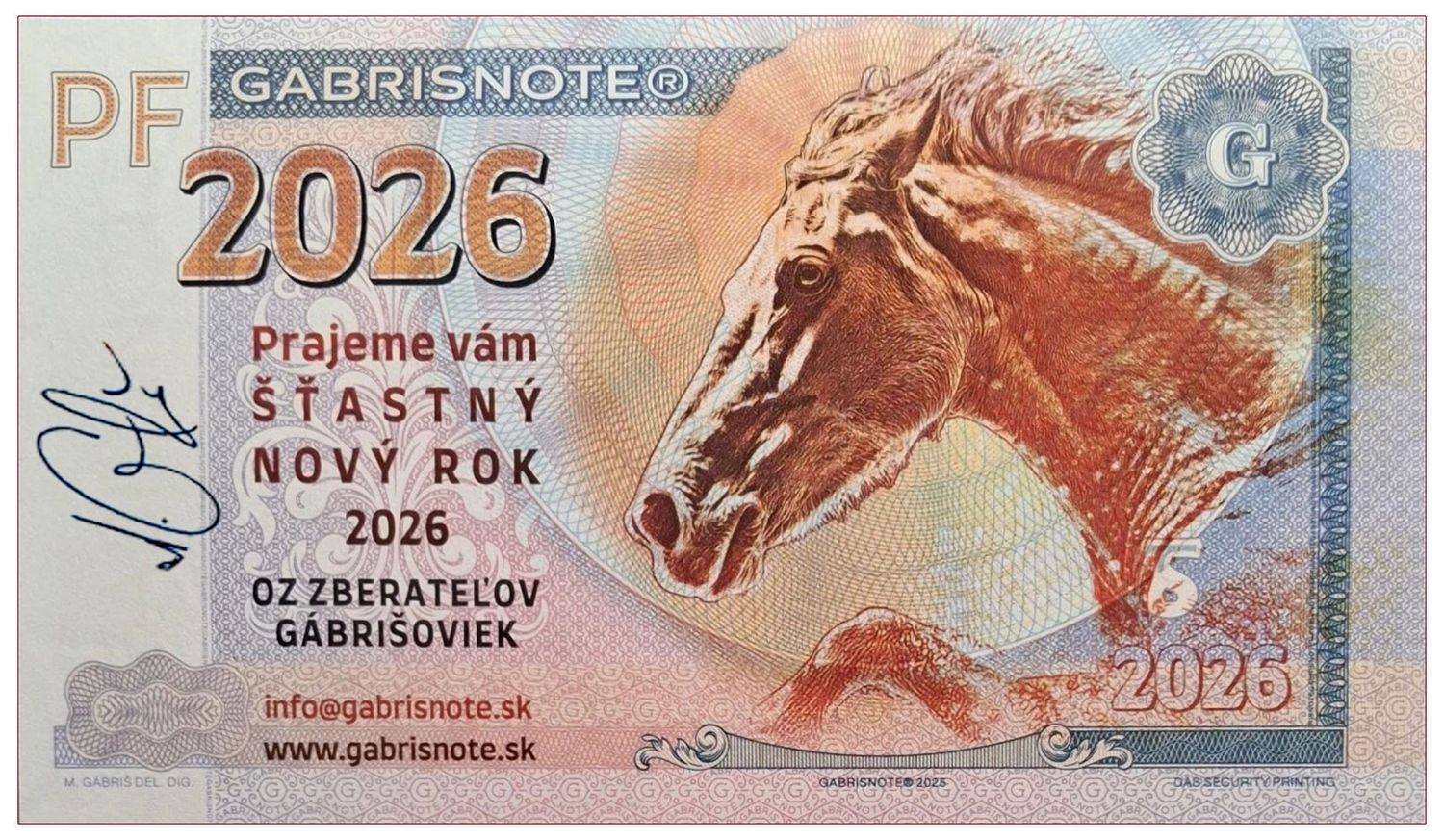 2025/21ag PF 2026 Happy New Year + autograf Mateja Gábriša