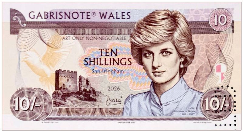2026/07c 10 szylingów Diana Princess od Walles (bez serii i numeru) + perforacja CANCELED