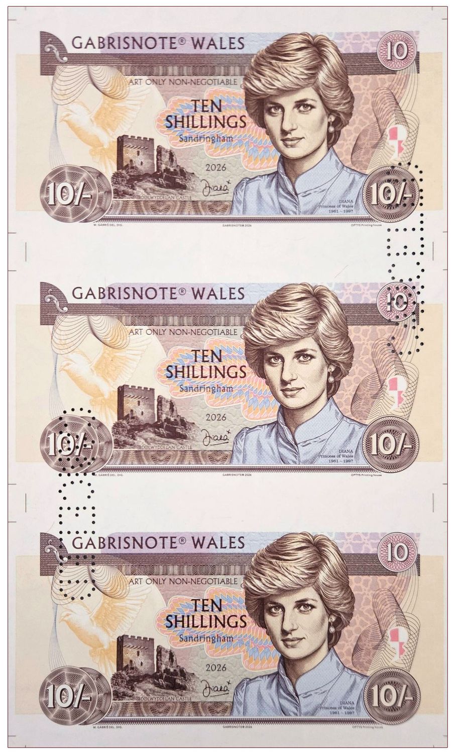2026/07d 10 szylingów Diana Princess od Walles (arkusz) + perforacja CANCELED