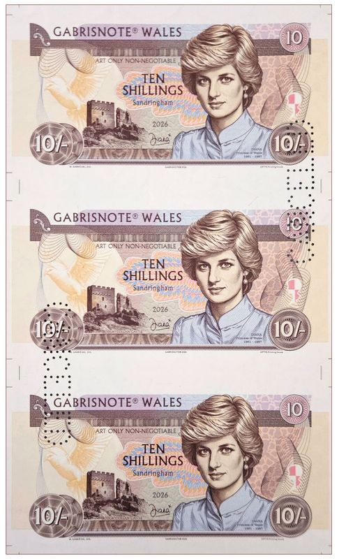2026/07d 10 szylingów Diana Princess od Walles (arkusz) + perforacja CANCELED