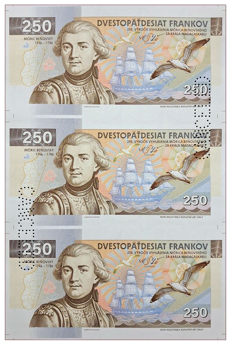 2026/09d 250 franków Maurycy Beniowski  (1746-1786) (arkusz) + perforacja CANCELED