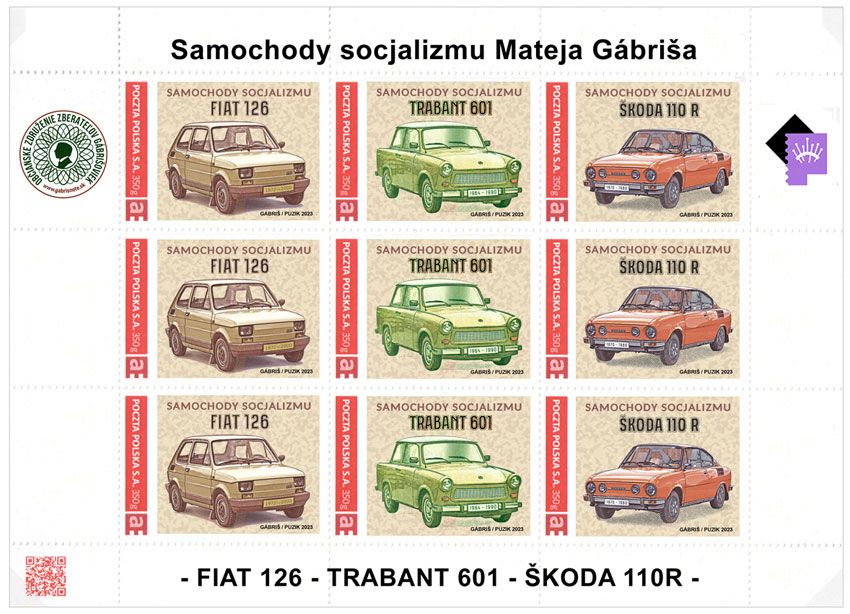 KP090-92 Samochody socjalizmu  - Fiat, Trabant 601, Skoda 110R, proj. M.Gábriš / K.Puzik (arkusz)