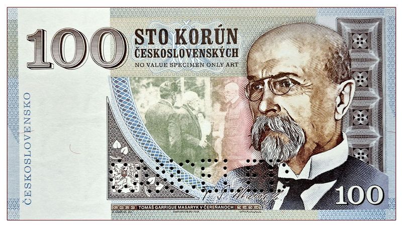 2026/10d 100 koron T.G. Masaryk (1850-1937) wersja B (bez serii i numeru) + perforacja CANCELED
