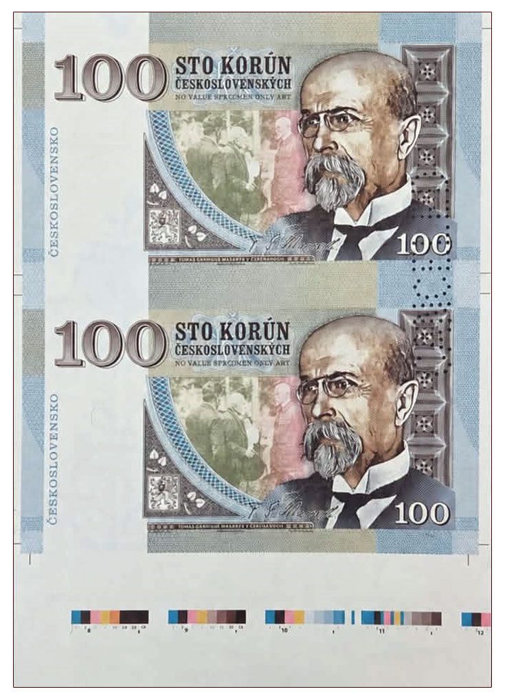 2026/10e 100 koron T.G. Masaryk (1850-1937) wersja B (arkusz) + perforacja CANCELED