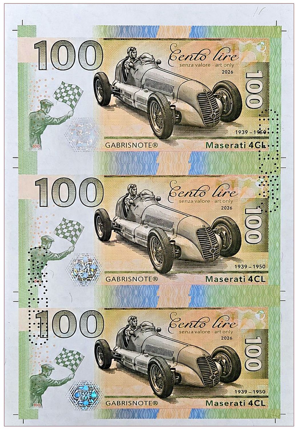 2026/11d 100 lirów Maserati 4CL (arkusz) + perforacja CANCELED