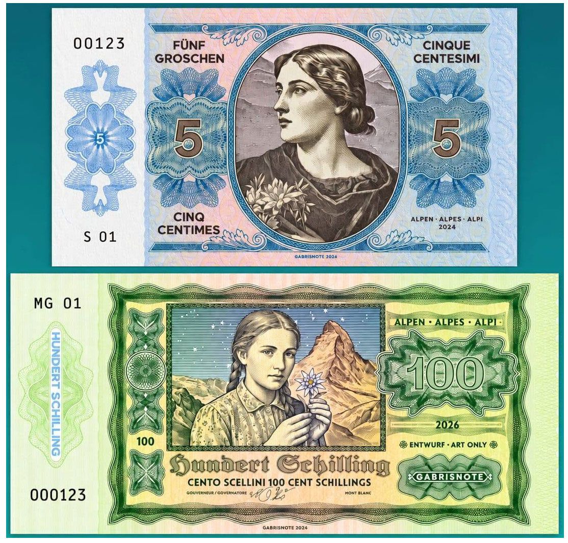 2026/13c 5 groszy + 100 szylingów (numerowana seria S01 i A01)