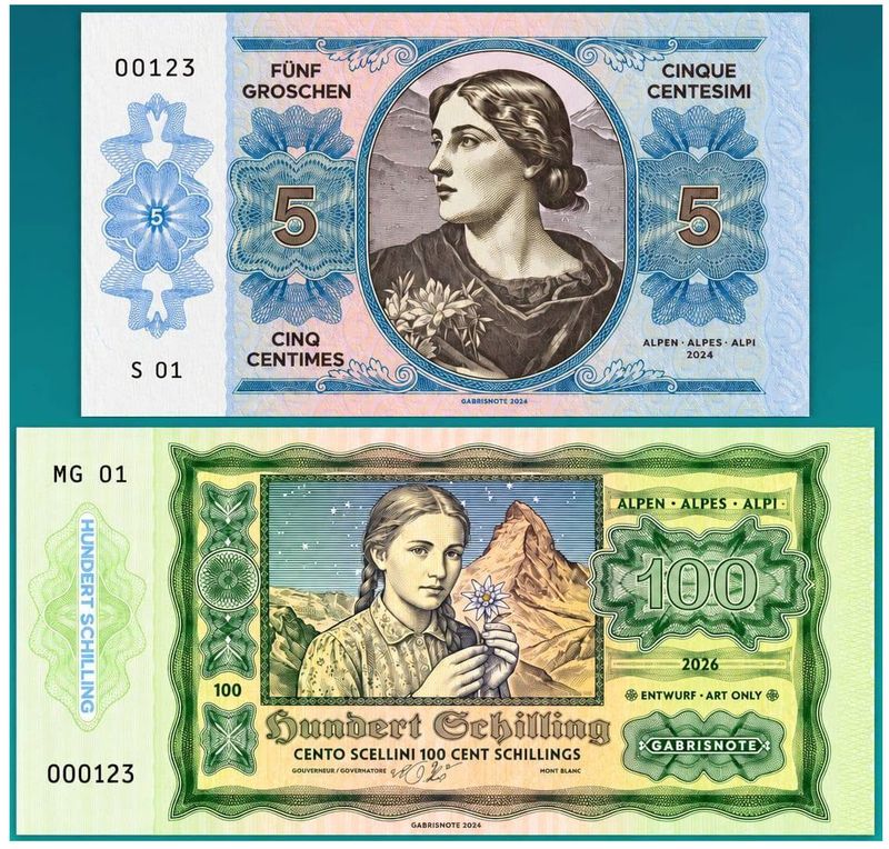 2026/13c 5 groszy + 100 szylingów (numerowana seria S01 i A01)
