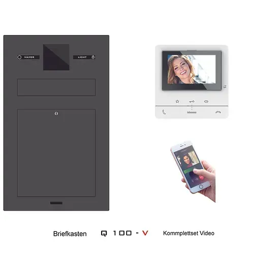 Briefkasten Komplettset Kamera Video Handyk. LED Klingel Lautsp. RAL