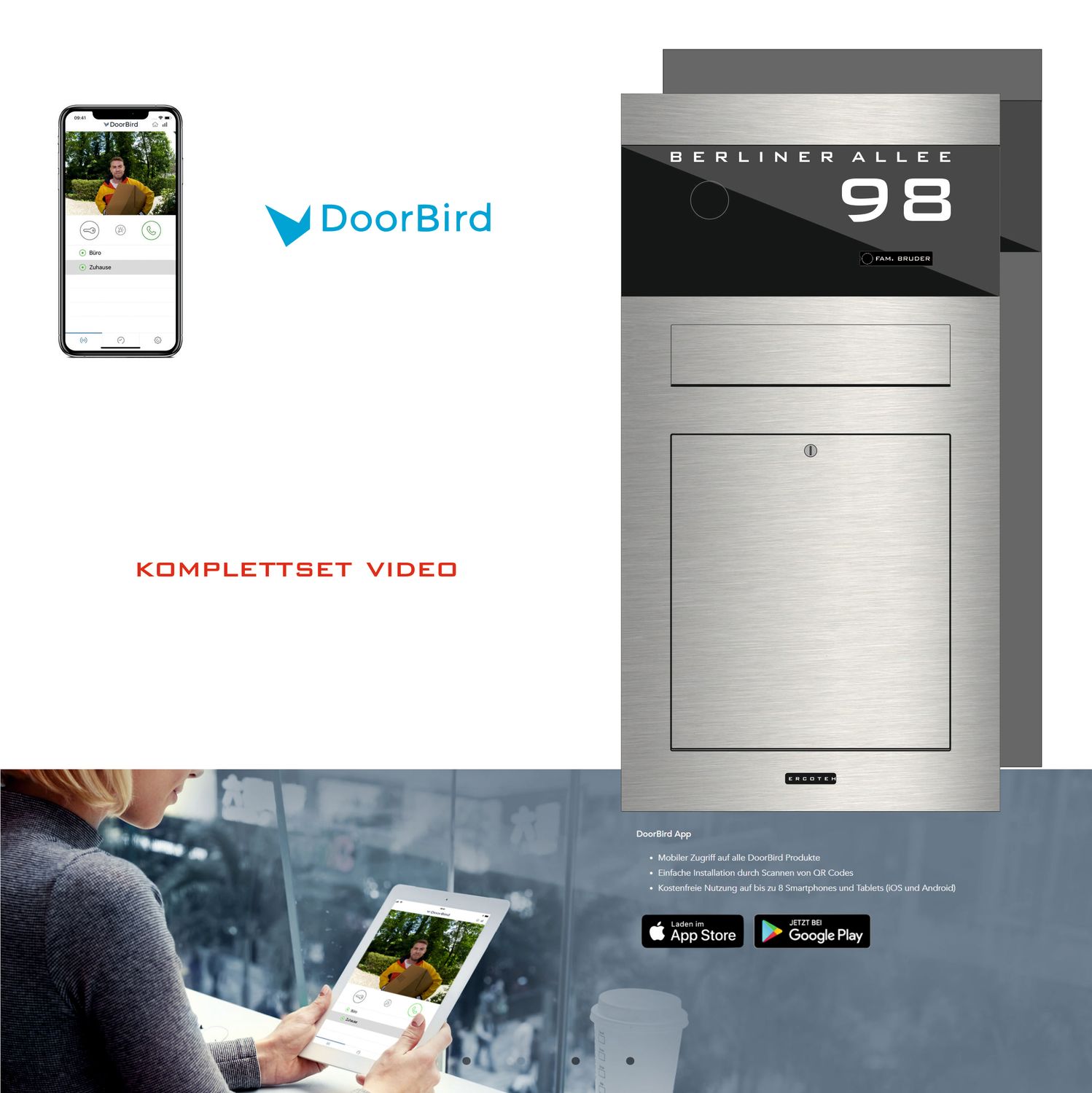 Briefkasten DoorBird D1101V Videosprechanlage Komplettset Kamera IP