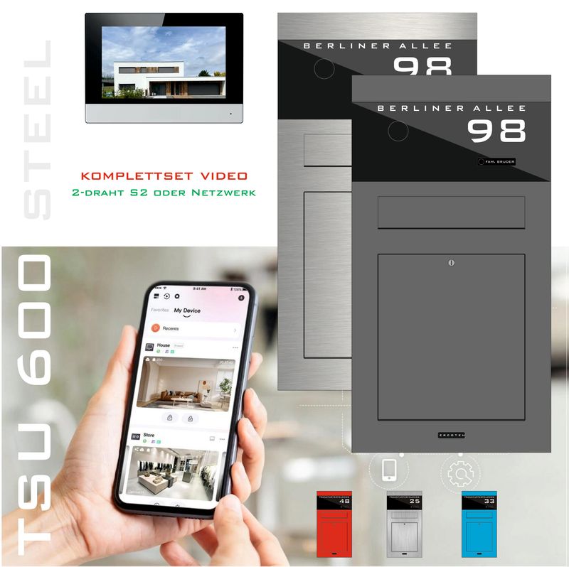 Aufputz-Unterputz-Briefkasten TSU 600  Komplettset Video optional