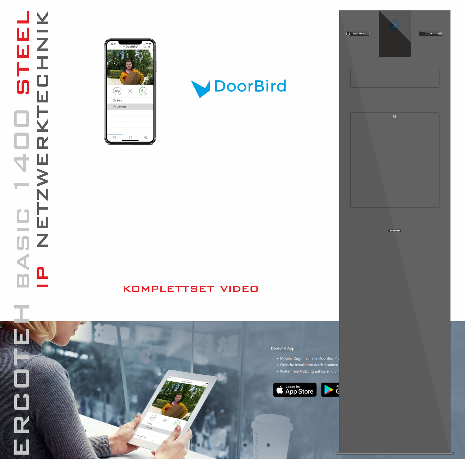 Briefkastenstele mit DoorBird D1101V Komplettset optionale Ausstattung