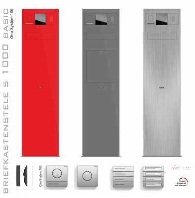 Briefkastenstele S 1000 Basic mit Gira System 106 Modulen