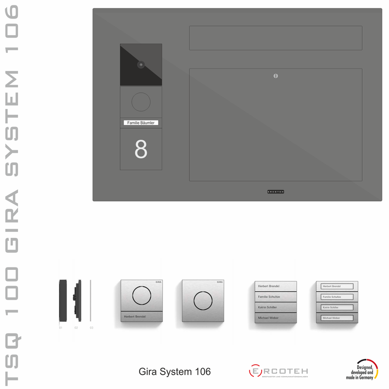 Aufputz-Unterputz-Briefkasten TSQ 100 mit Gira System 106 Modulen