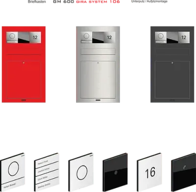 Briefkasten Gira System 106 GM 600 Edelstahl RAL Farbe Unterputz & Aufputz