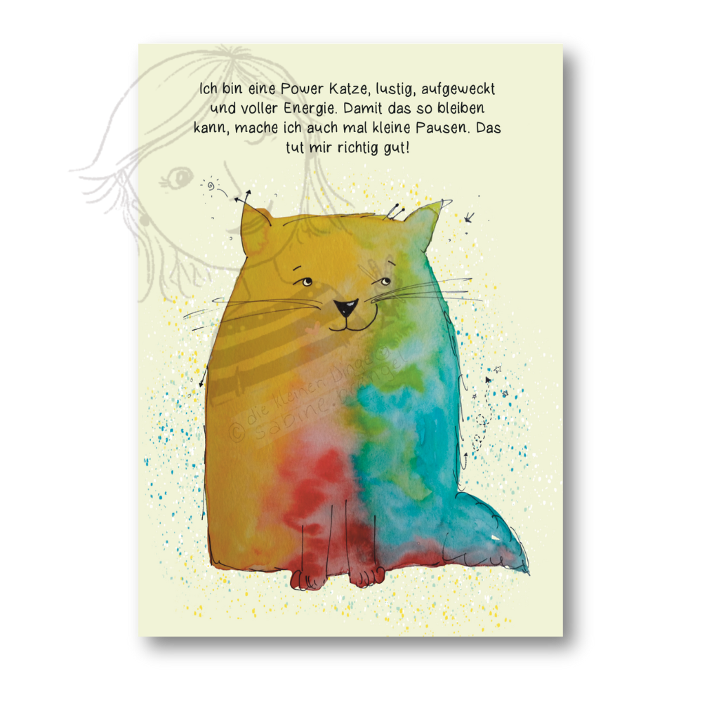 Affirmationskarte Kinder Power Katze - Pause machen