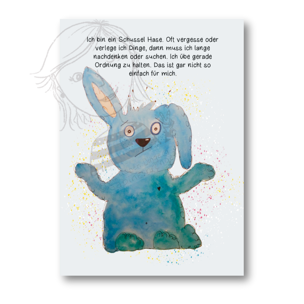 Affirmationskarte Kinder Schussel Hase Ordnung halten