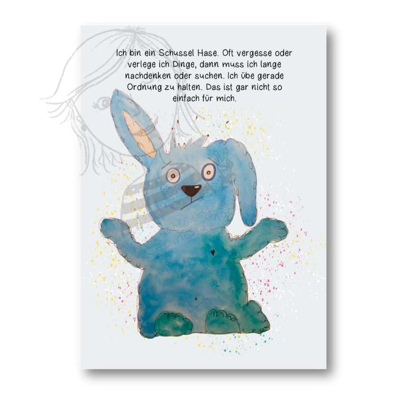 Affirmationskarte Kinder Schussel Hase Ordnung halten