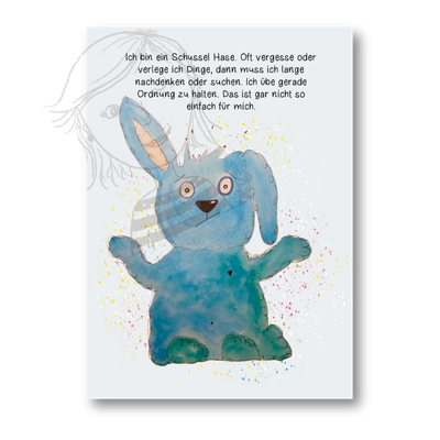 Affirmationskarte Kinder Schussel Hase Ordnung halten