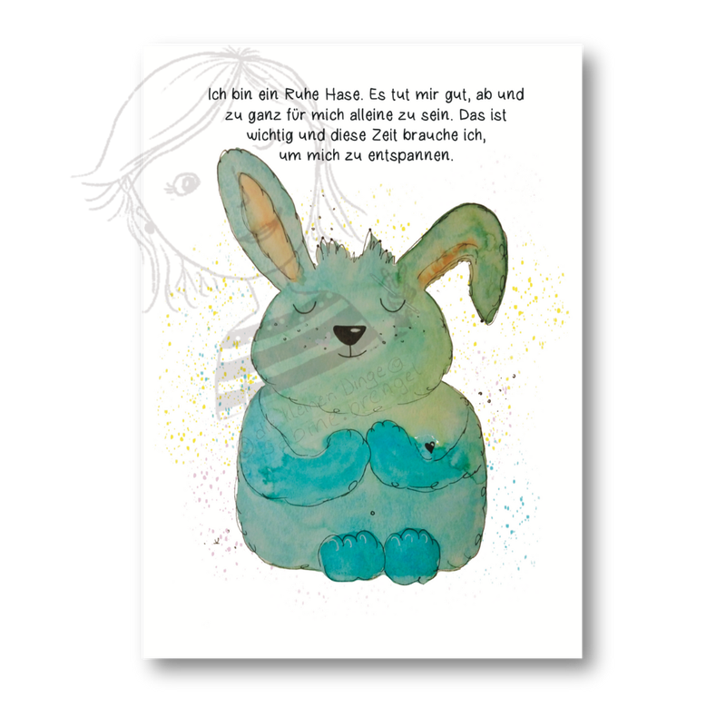 Affirmationskarte Kinder Ruhe Hase - Zeit für mich
