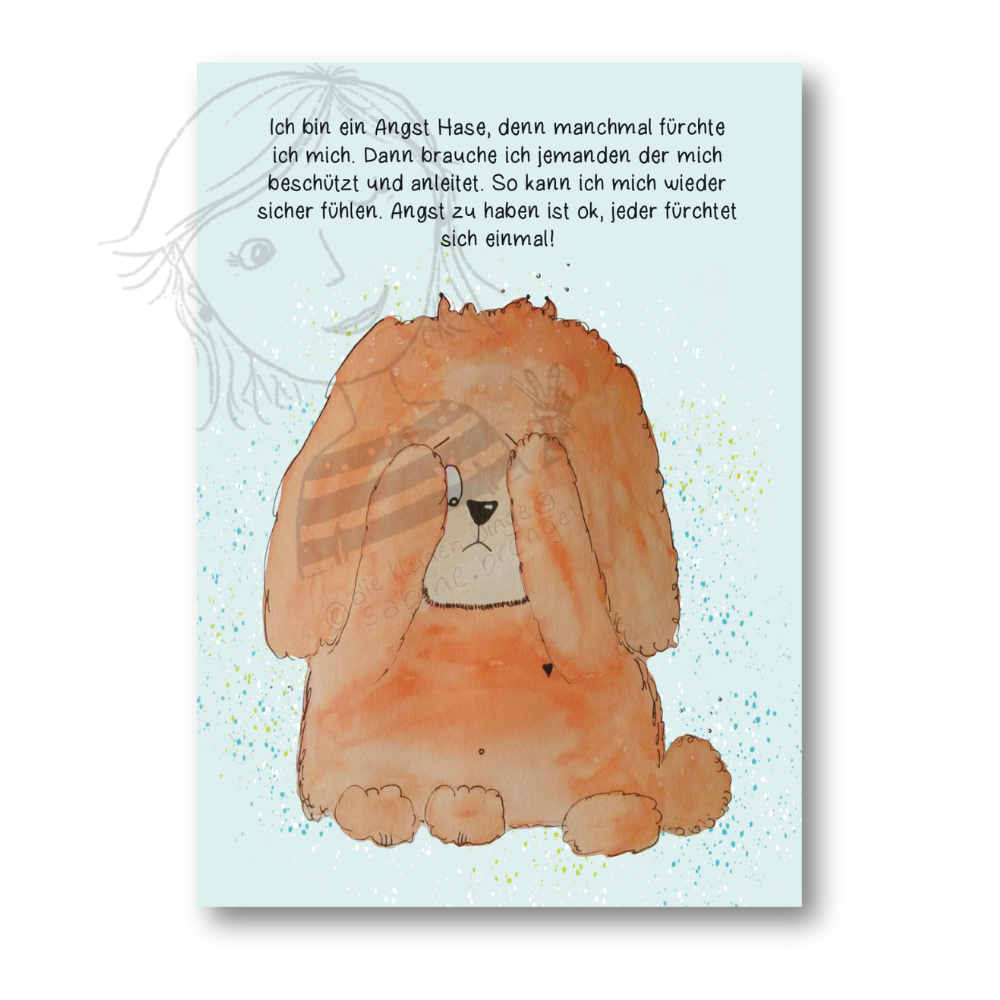 Affirmationskarte Kinder Angst Hase um Hilfe bitten