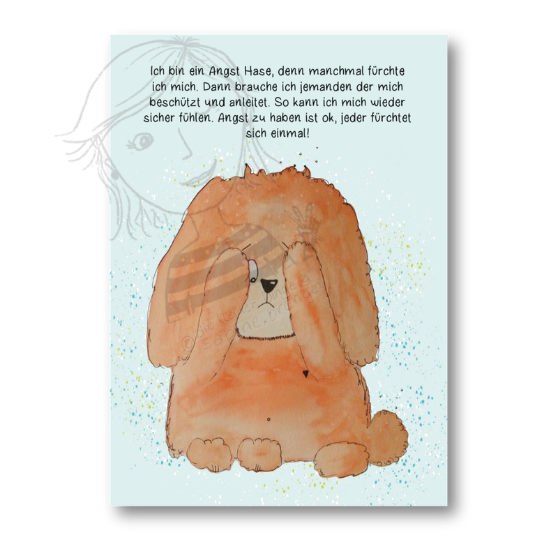 Affirmationskarte Kinder Angst Hase um Hilfe bitten