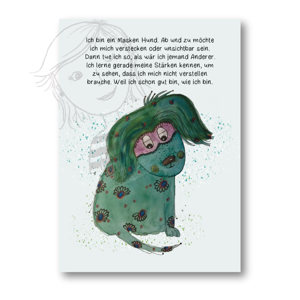 Affirmationskarte Kinder Masken Hund