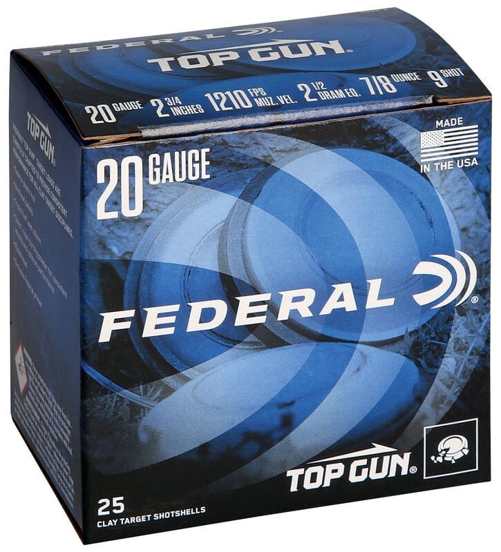 Federal Top Gun 20Ga 2 3/4&quot; 1210 FPS 2.5 Dram 7/8oz 9 Shot