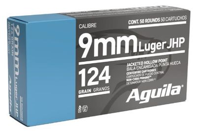 Aguila 1E092125 Personal Defense Handgun 9mm Luger 124gr Jacketed Hollow Point 50 Per Box/10 Case