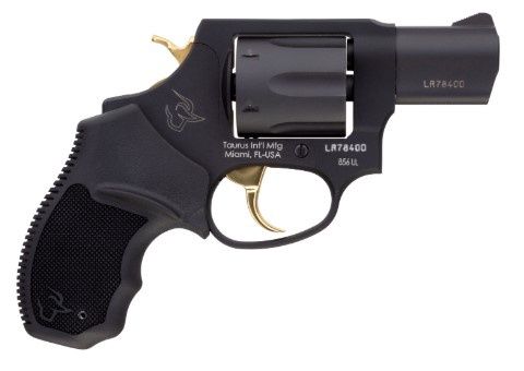 Taurus 2-856021ULGLD 856 Ultra-Lite 38 Special Caliber with 2&quot; Barrel, 6rd Capacity Cylinder, Overall Matte Black Metal Finish, Gold Trigger/Hammer Frame &amp; Finger Grooved Black Rubber Grip