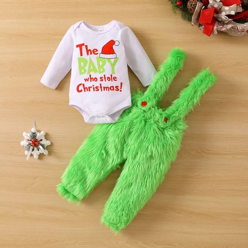 The baby who stole Christmas -Bodysuit and Plush Suspender Pants Baby- Christmas fun