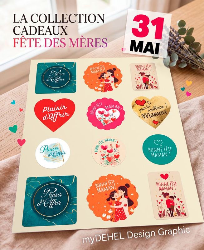 Étiquettes adhésives Bonne Fête Maman et Plaisir d'Offrir sur papier Velin Étiquettes adhésives Bonne Fête Maman et Plaisir d'Offrir sur papier Velin
