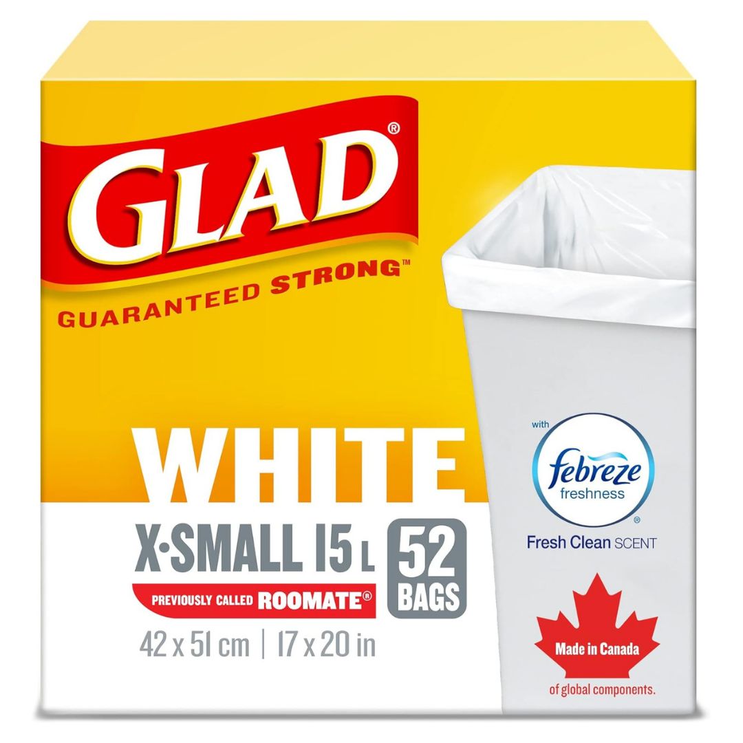 GLAD WHITE BAGS 52CT 15L