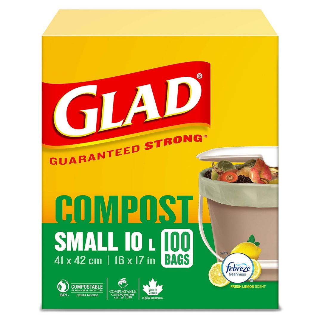 GLAD COMPOST BAGS 100CT 10L