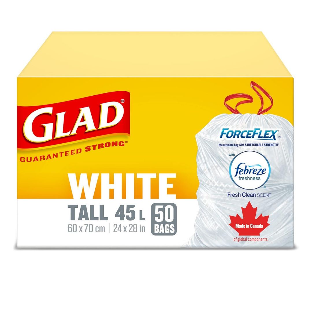 GLAD WHITE BAGS 50CT 45L