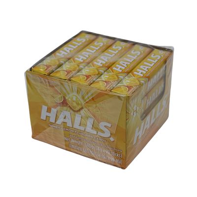 HALLS HONEY LEMON FLAVORED CANDY 34G (BOX OF 20 STICKS)