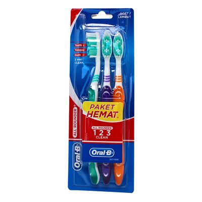 ORAL-B TOOTHBRUSH 3WAY CLEAN ALL AROUND (SOFT) (3PACK) (BOX OF 12)
