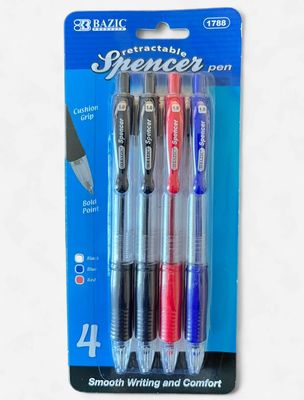 BAZIC #1788 SPENCER RETRACTABLE PEN (4PACK)
