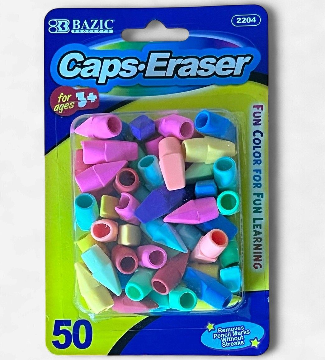 BAZIC #2204 CAPS ERASER FUN COLOR (50 PACK)