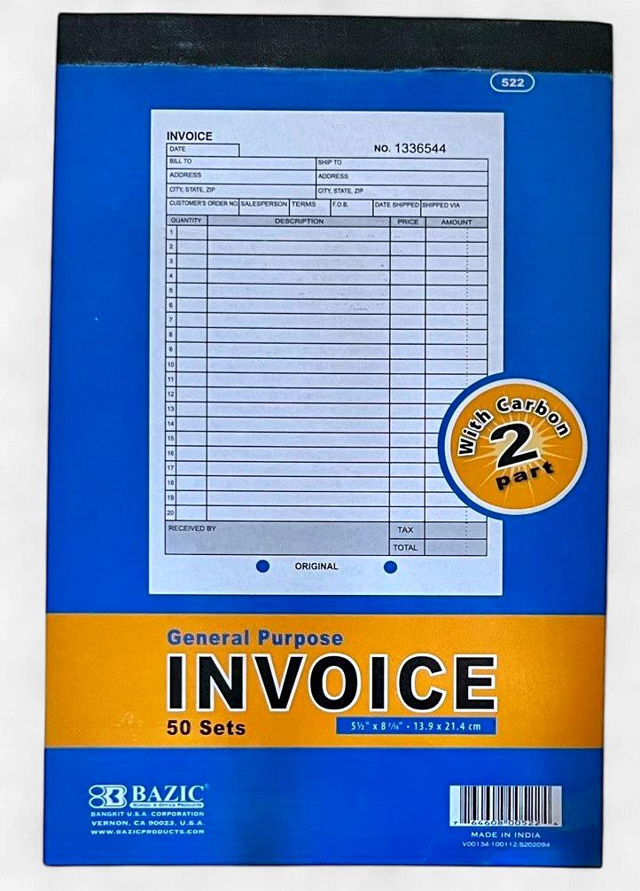 BAZIC #522 GENERAL PURPOSE INVOICE + CARBON 2PART (50 SETS)