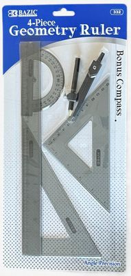 BAZIC #332 4-PIECE GEOMETRY RULER BONUS COMPASS