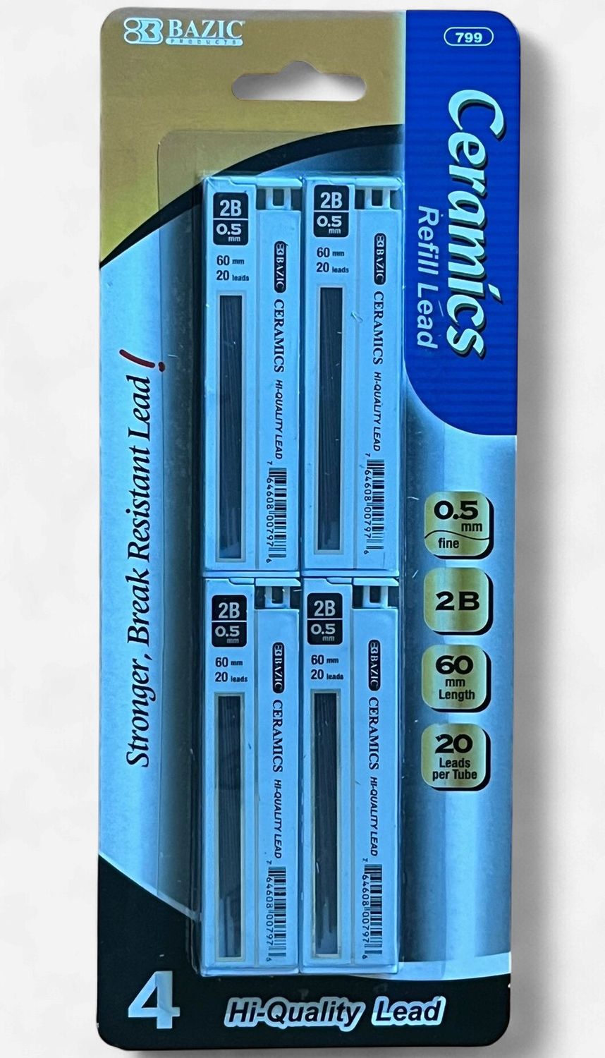 BAZIC #799 CERAMICS REFILL HI-QUALITY LEAD 0.5MM #2B (4PACK)