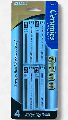 BAZIC #799 CERAMICS REFILL HI-QUALITY LEAD 0.5MM #2B (4PACK)
