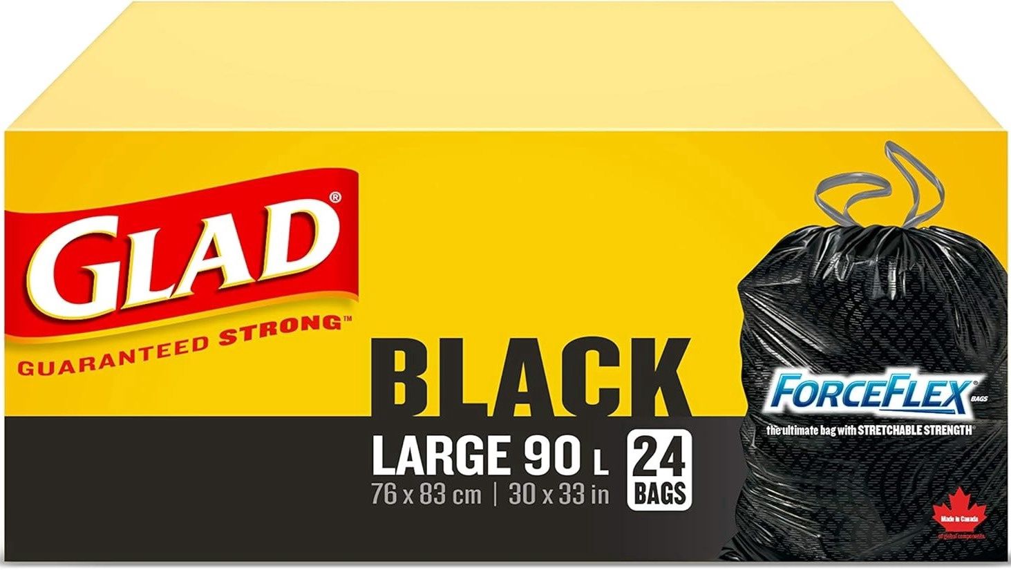GLAD BLACK FORCEFLEX LARGE 90L 24BAGS